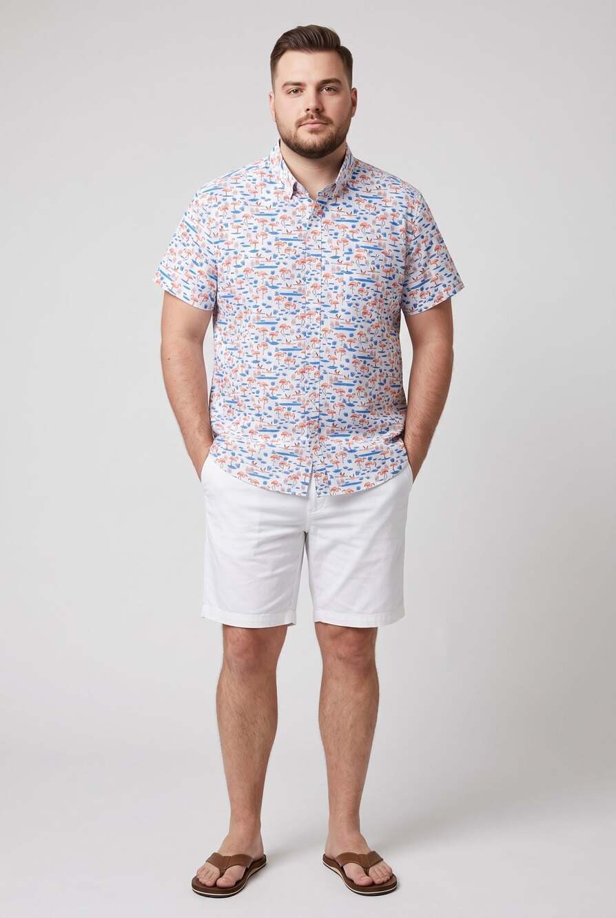 J.Crew Men's XL Short Sleeve Shirt Flamingo Tropical Print White Blue